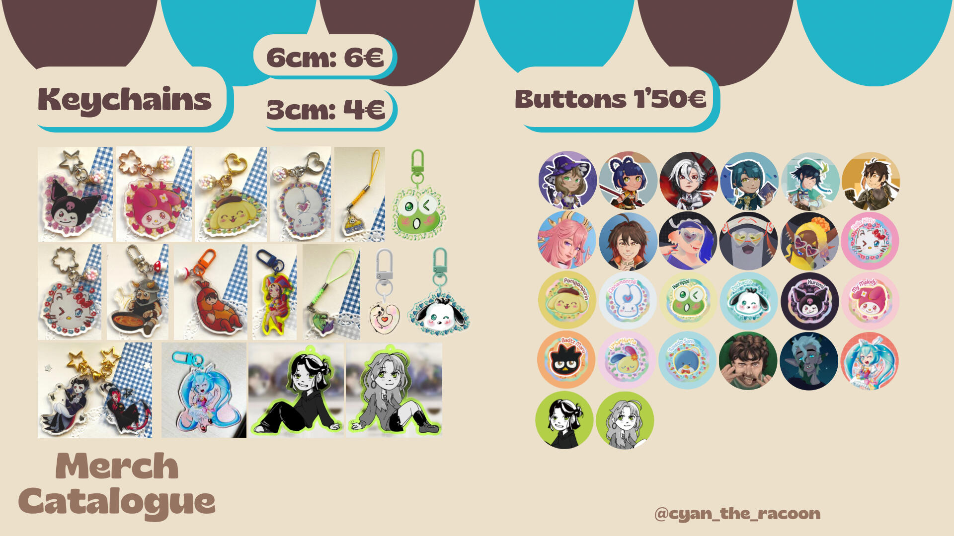 Keychains and button pins