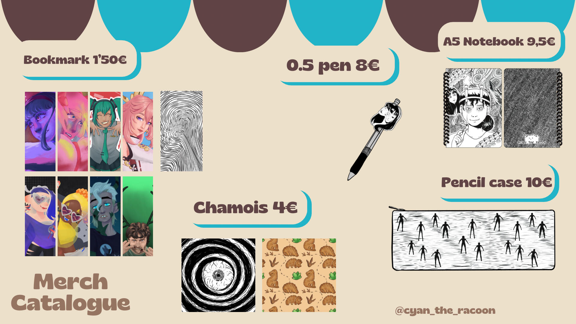 Bookmarks, chamois, pen, notebook and pencil case